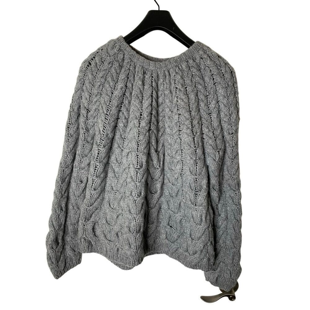 Samsøe Samsøe Nia sweater gray chunky cable-knit pullover wool blend size large